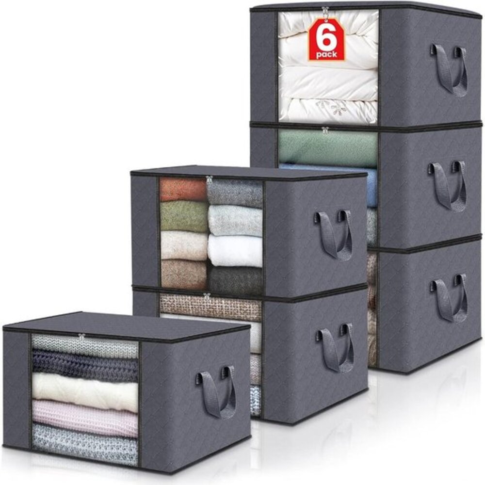 6 Pack Clothes Storage, Foldable Blanket Storage Bags, Storage Containers Closet